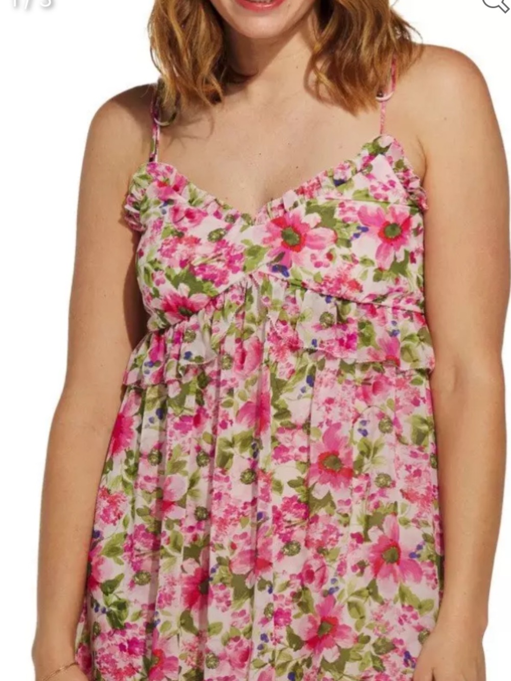 Dress Forum Ruffle Hem Floral Pink Spaghetti-Strap Dress